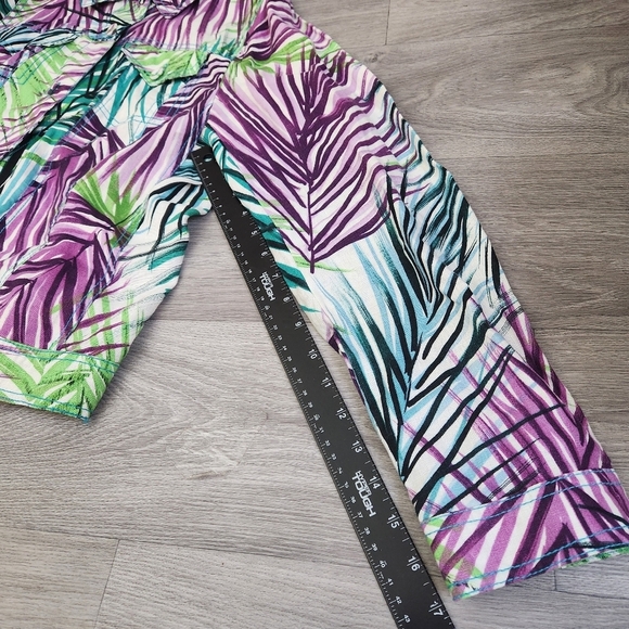 Margaret Frances Floral Top Jacket Size 14 Linen Button Purple‎ Lime Teal Tones - Picture 7 of 11